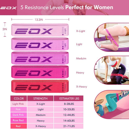 Professional Resistance Fabric Loop Bands for Leg and Glute Training - Non-Slip Design with 5 Resistance Levels (Pink)