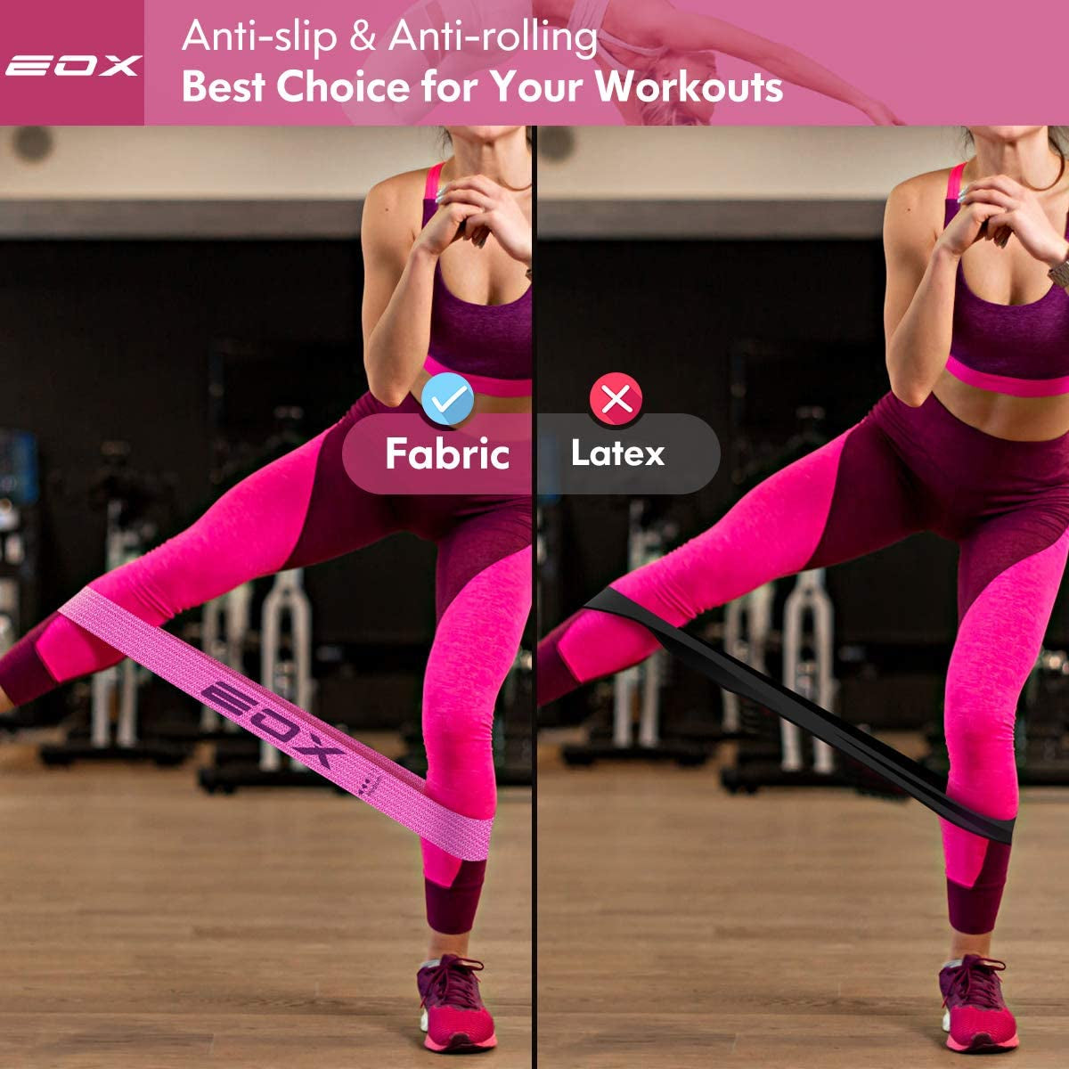 Professional Resistance Fabric Loop Bands for Leg and Glute Training - Non-Slip Design with 5 Resistance Levels (Pink)