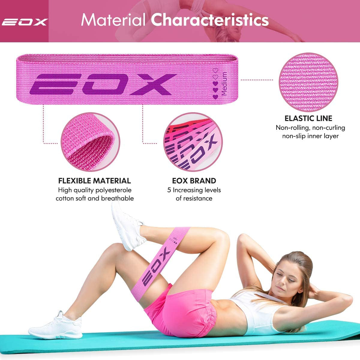 Professional Resistance Fabric Loop Bands for Leg and Glute Training - Non-Slip Design with 5 Resistance Levels (Pink)